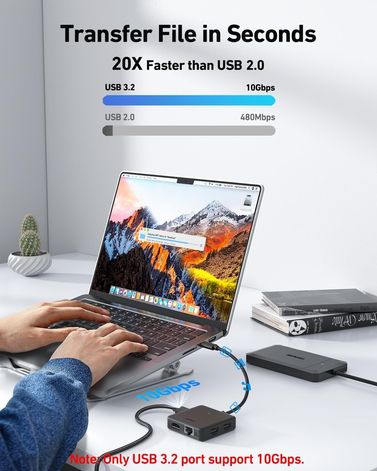 BENFEI 399BK 6-in-1 USB-C HUB to HDMI(8K)+USB3.2(10Gbps)+USB2.0x2+PD100W+RJ45 Black V28-ELEBEN399BK
