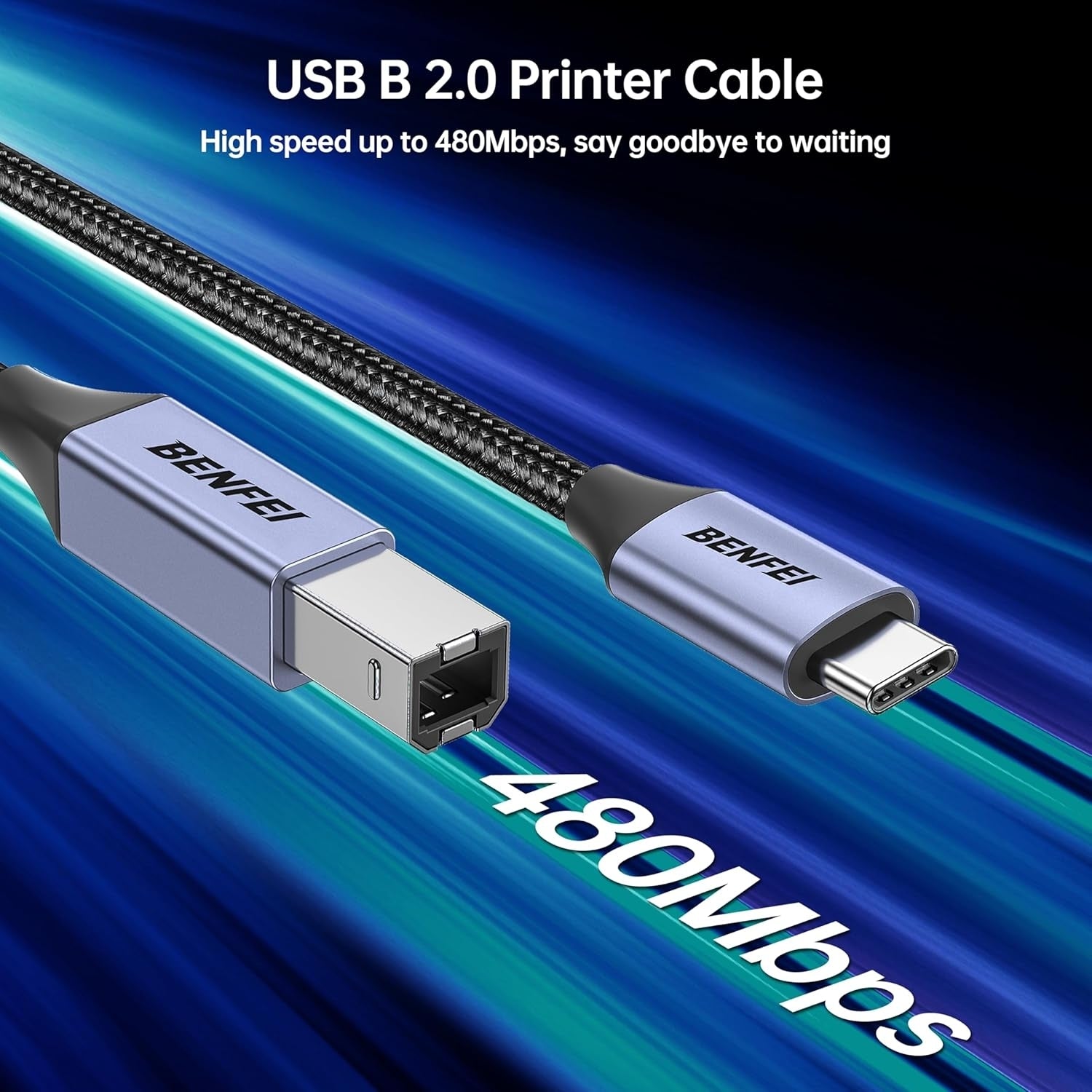 BENFEI 405GY-2M USB B to USB C Printer Cable, Nylon Braided, Premium Aluminium Alloy Case 2M V28-ELEBEN405GY2M
