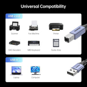 BENFEI 000406GY-2M USB Printer Cable, 6.6 FT/2 Meter USB A to USB B Cable V28-ELEBEN406GY2M