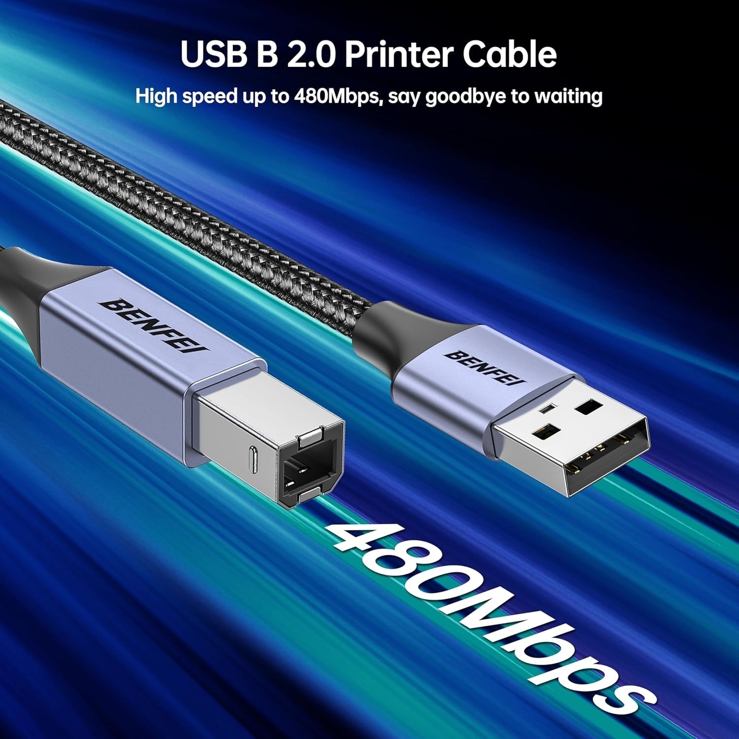 BENFEI 000406GY-2M USB Printer Cable, 6.6 FT/2 Meter USB A to USB B Cable V28-ELEBEN406GY2M
