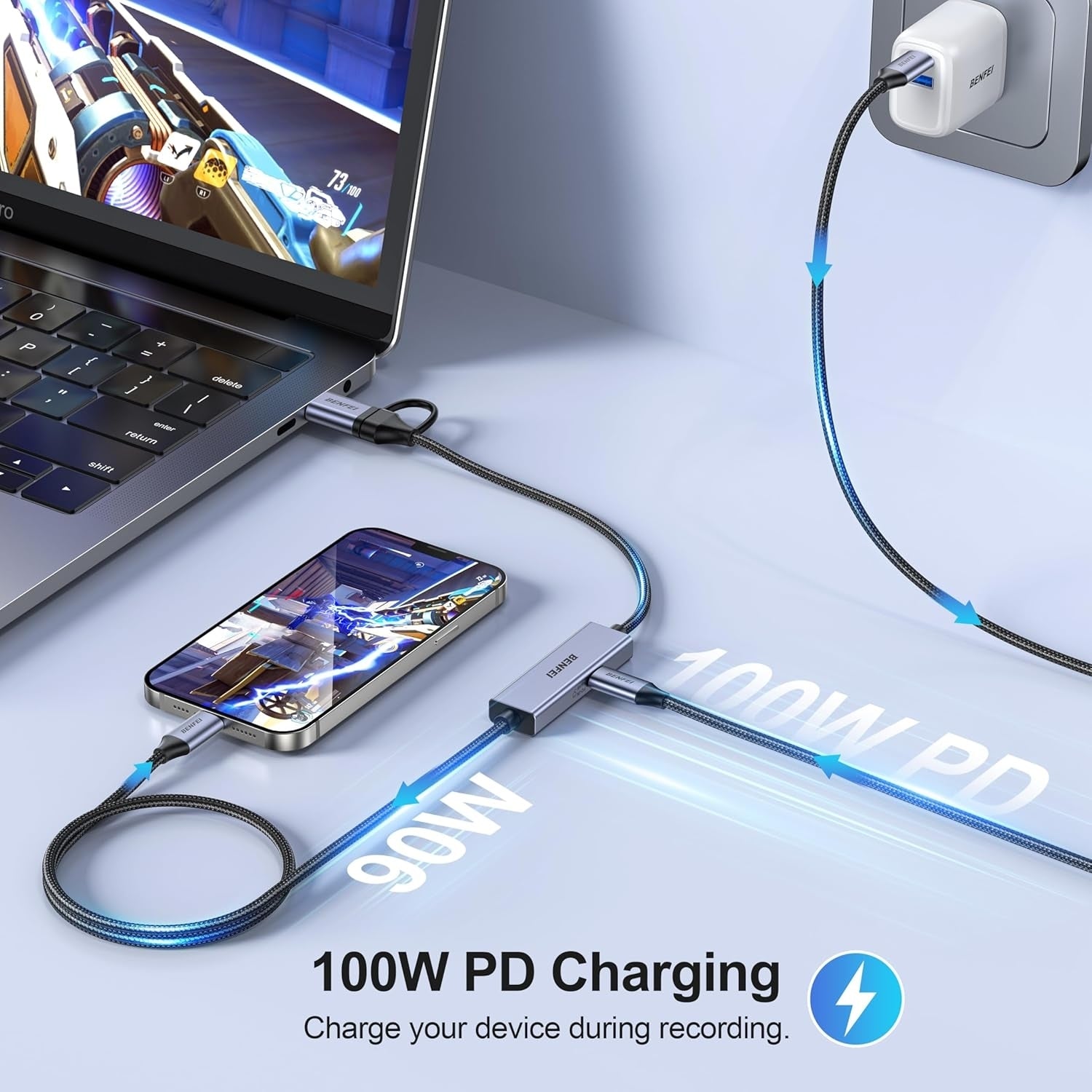 BENFEI 408GY USB-C to USB-C+A + PD (100W) Video/Audio Capture Card Supporting Full HD 1080P 60FPS for V28-ELEBEN408GY