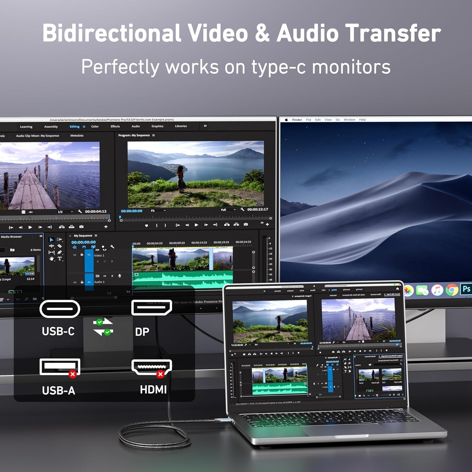 BENFEI 412GY Bidirectional USB-C to DisplayPort V1.4 (Support Thunderbolt 4, 8K@60Hz ) Cable 1.8M V28-ELEBEN412GY