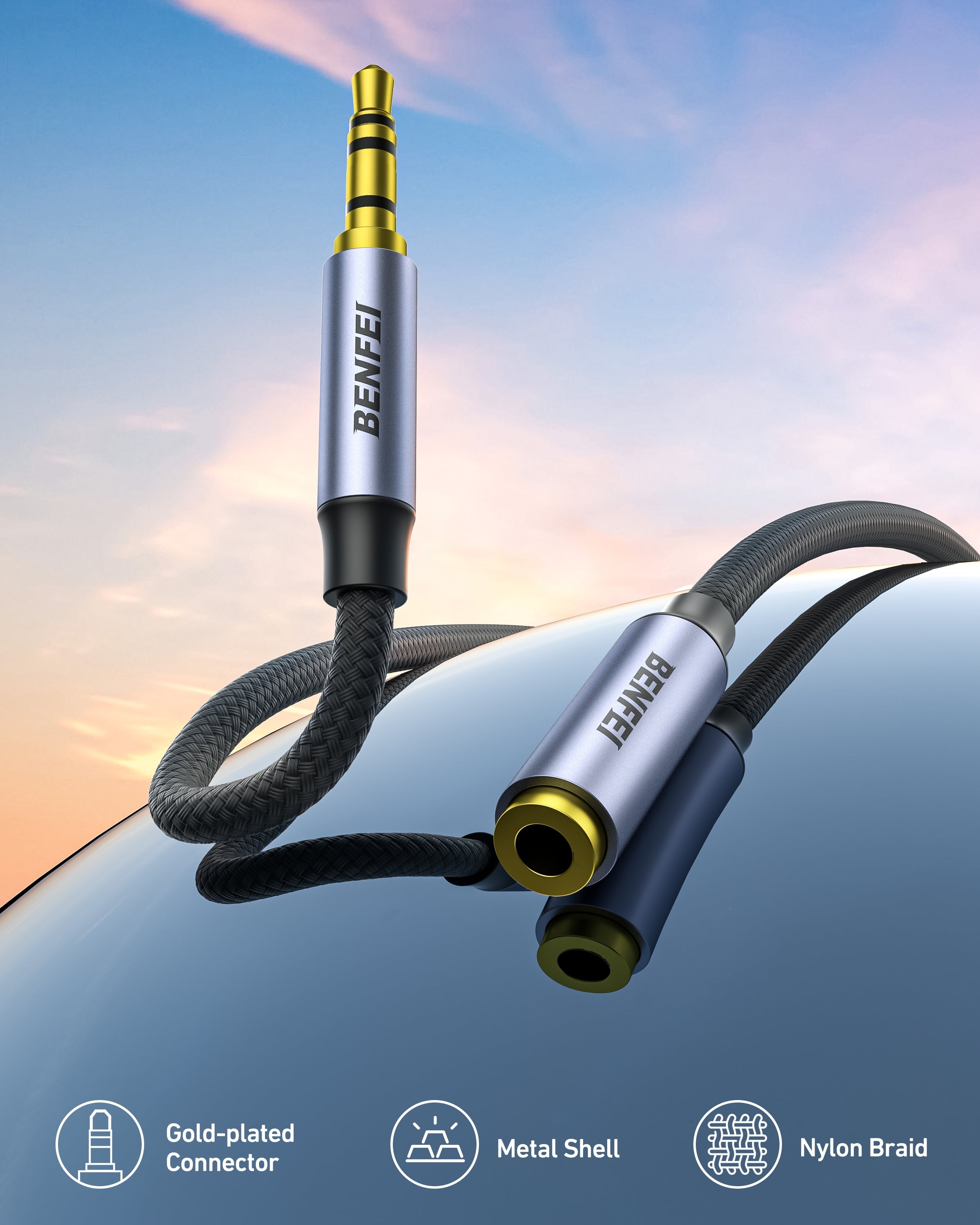 BENFEI 421GY 2M 3.5mm Male to Female AUX Extension Cable, TRRS 4-Pole Stereo Audio Jack Cord for Headphones, V28-ELEBEN421GY2M
