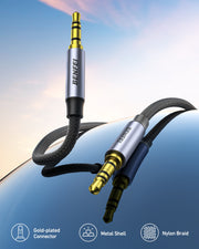 BENFEI 427GY 5M 3.5mm TRRS Male to Male Audio Cable, 4-Pole Stereo Mic Aux Cable, Nylon Braided Headphone V28-ELEBEN427GY5M