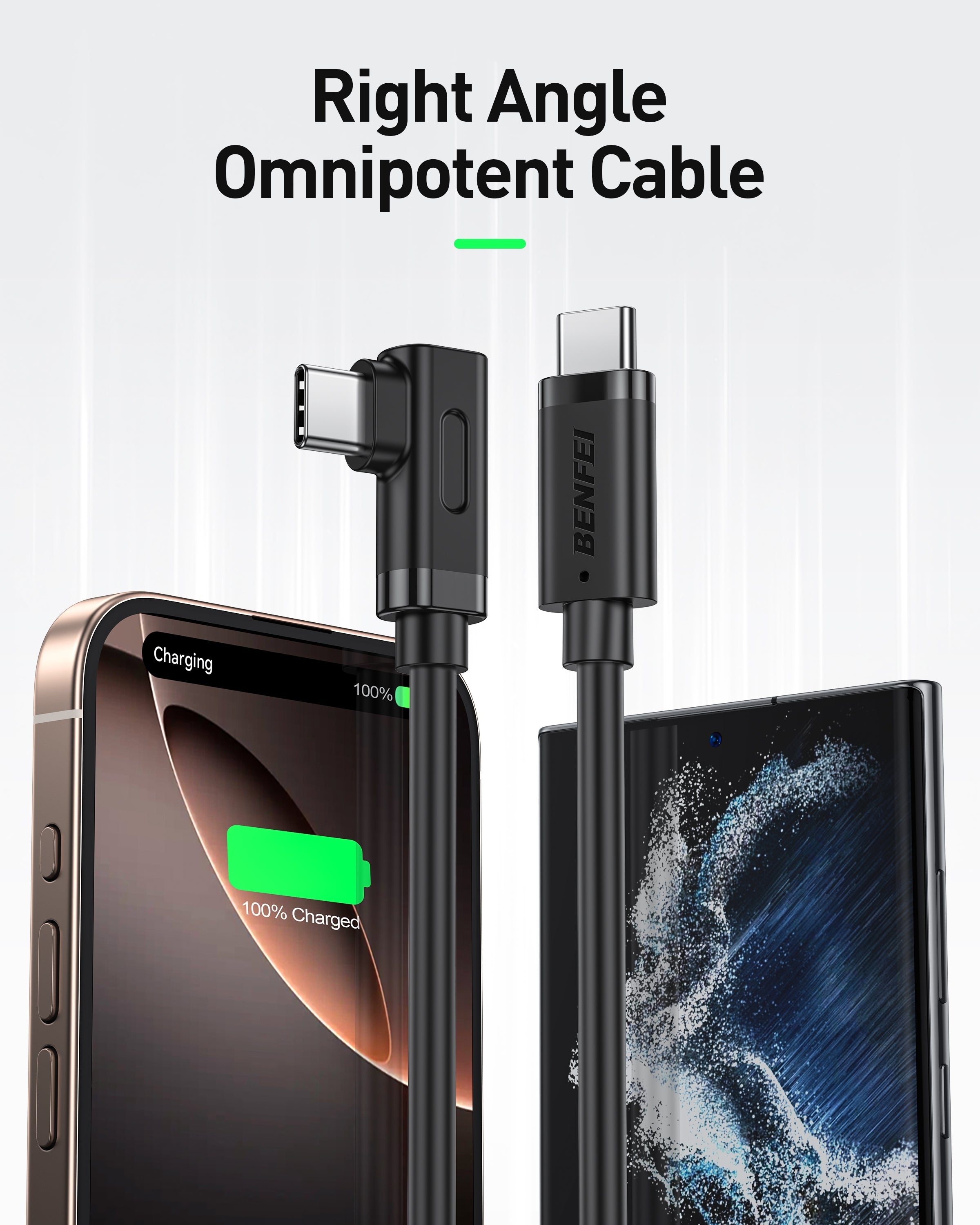 BENFEI 428BK-2M USB C to Right Angle USB C Cable , 90-dgree Angled USB 2.0 Type C Charger Cable, 3A Fast V28-ELEBEN428BK2M
