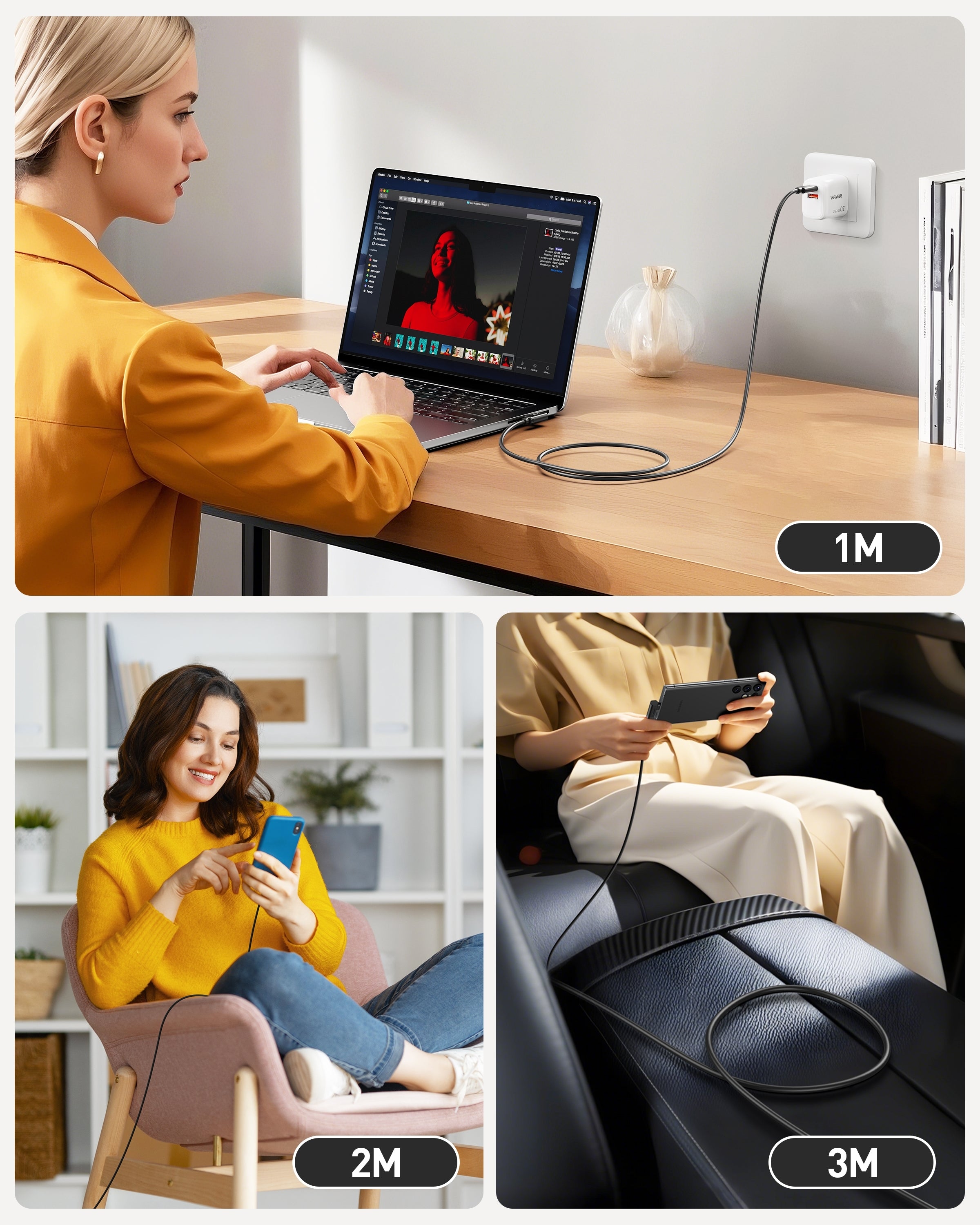 BENFEI 428BK-2M USB C to Right Angle USB C Cable , 90-dgree Angled USB 2.0 Type C Charger Cable, 3A Fast V28-ELEBEN428BK2M