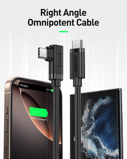 BENFEI 428BK-3M USB C to Right Angle USB C Cable , 90-dgree Angled USB 2.0 Type C Charger Cable, 3A Fast V28-ELEBEN428BK3M