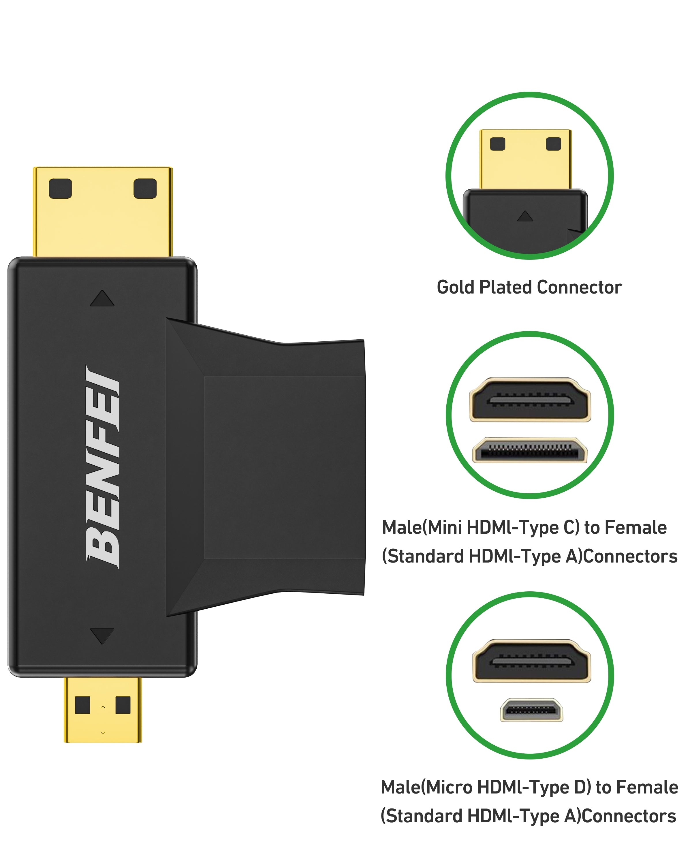 BENFEI 434BK Micro HDMI + Mini HDMI male to HDMI female Adapter V28-ELEBEN434BK