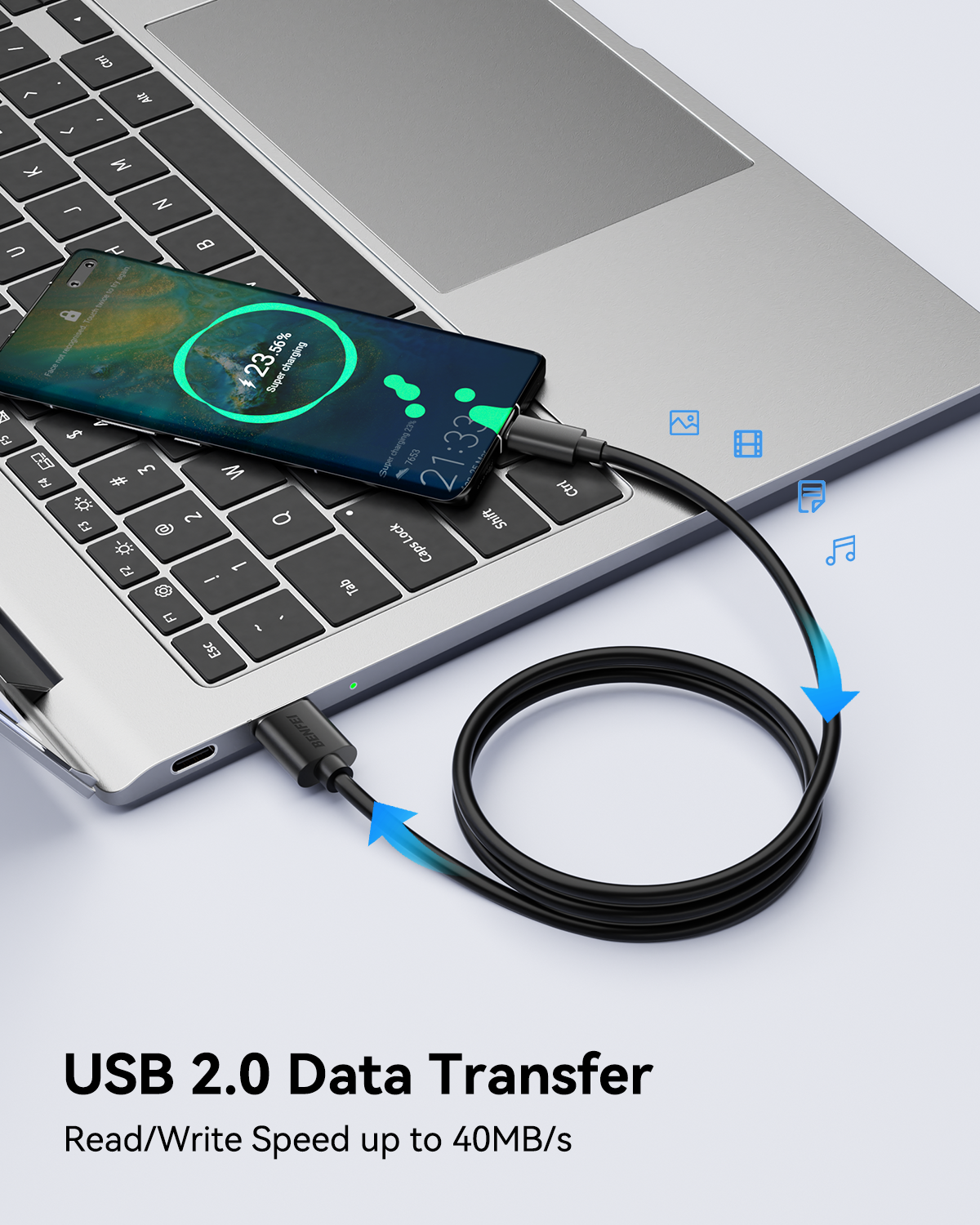 BENFEI 436BK-2M USB 2.0 Male to Micro USB Data Cable 2M V28-ELEBEN436BK2M