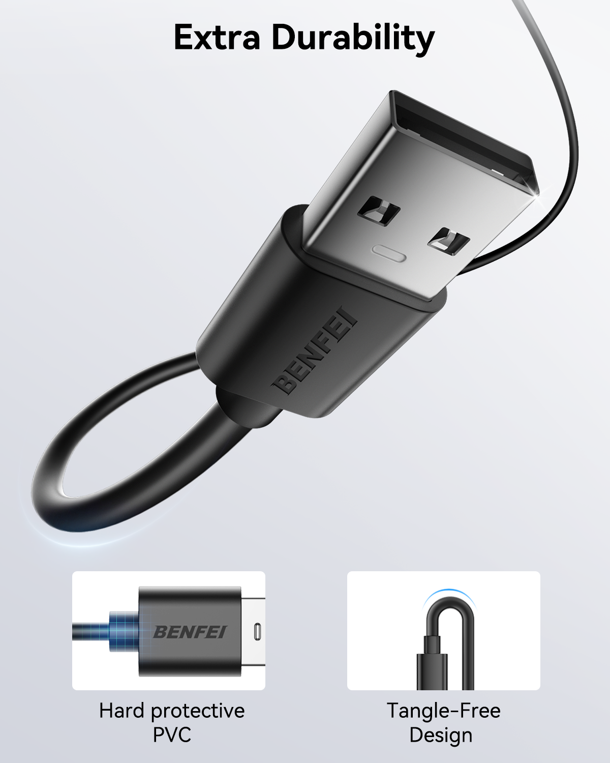 BENFEI 436BK-3M USB 2.0 Male to Micro USB Data Cable 3M V28-ELEBEN436BK3M