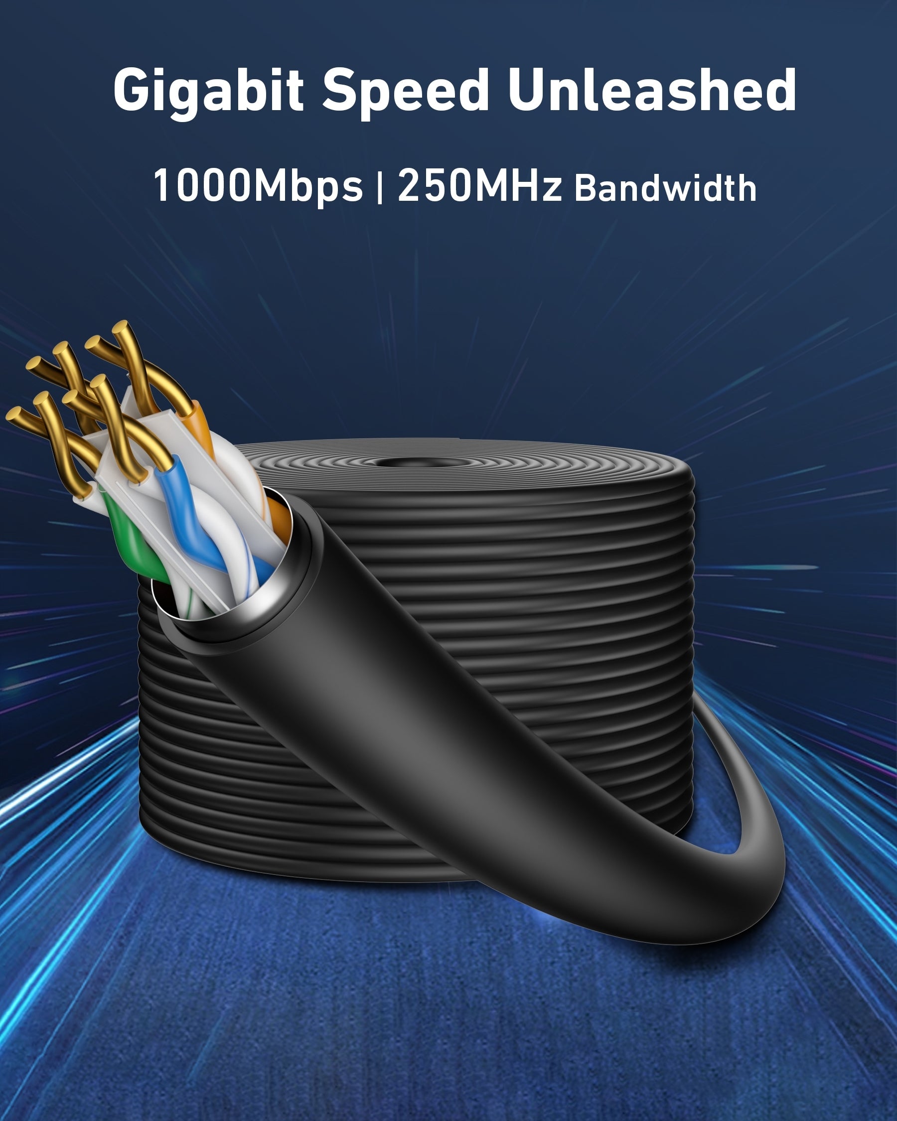 BENFEI 000701BK-305M CAT6 UTP 1000Mbps Waterproof Ethernet Cable 1000FT for Outdoor 305M (Unshielded) V28-ELEBEN701BK305M