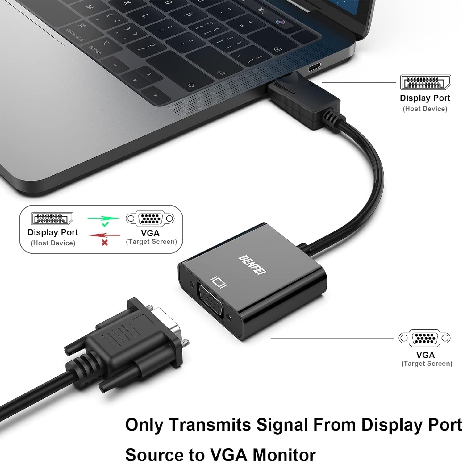 BENFEI DisplayPort to VGA,Gold-Plated Uni-directional Adapter V28-ELEBEN99BK