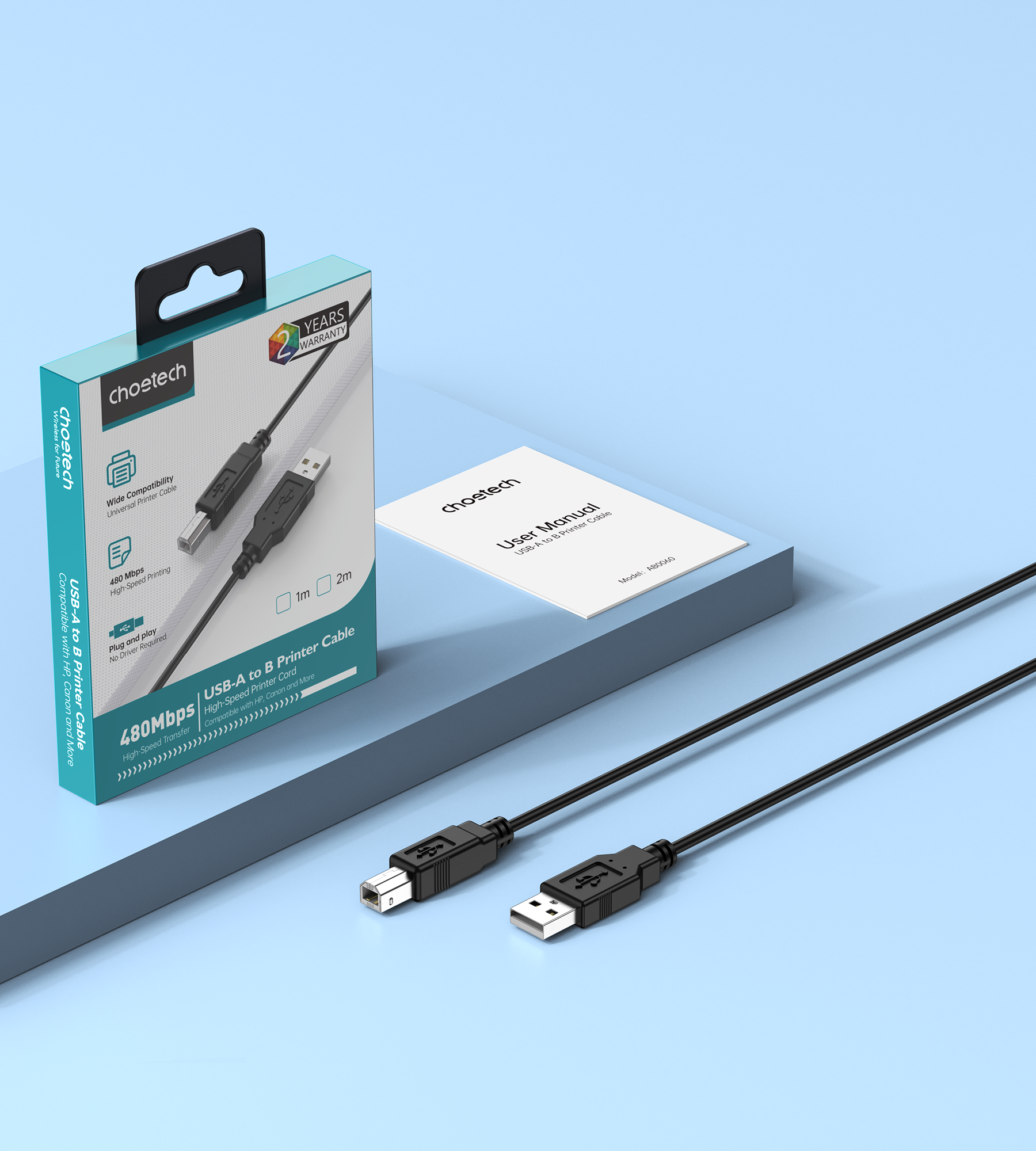 Choetech AB0060-1M USB A to B Printer 1meter Cable Black V28-ELECHOAB00601M