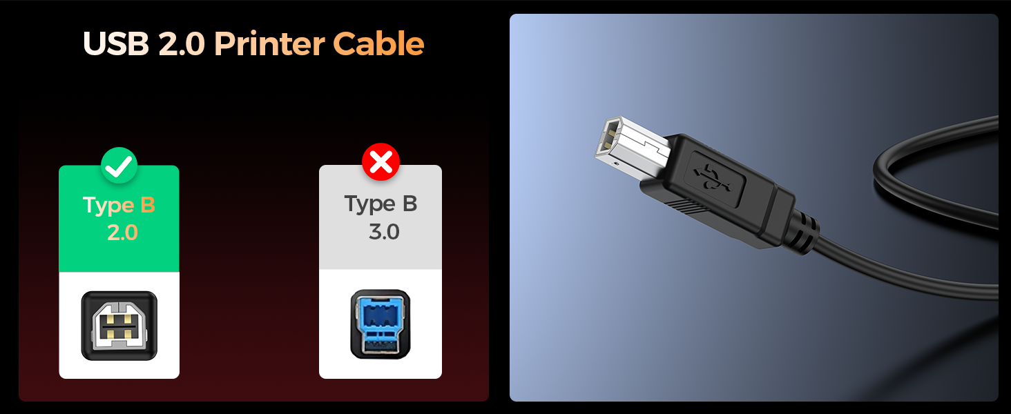 Choetech AB0060-2M USB A to B Printer 2meter Cable Black V28-ELECHOAB00602M
