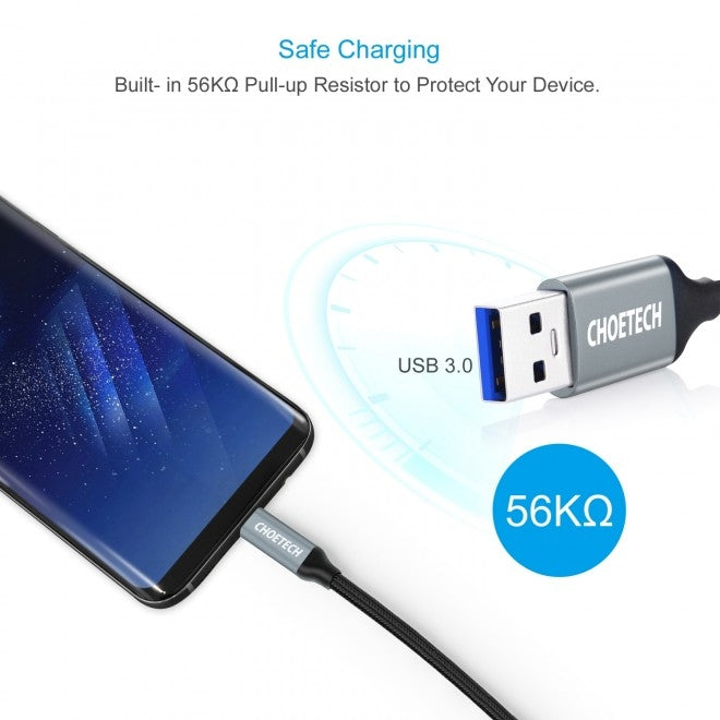 CHOETECH AC0007-102GY USB 3.0 Type-A to Type-C Cable 2M V28-ELECHOAC0007102GY