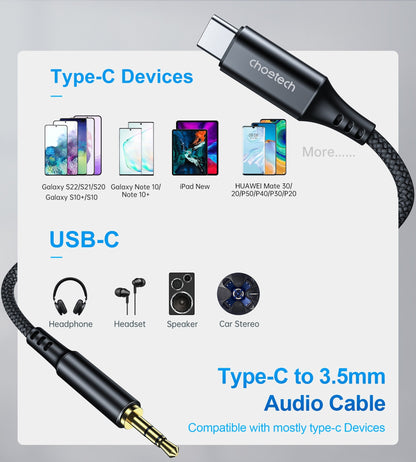 CHOETECH AUX006 Type-C To 3.5mm Audio Cable 1M V28-ELECHOAUX006