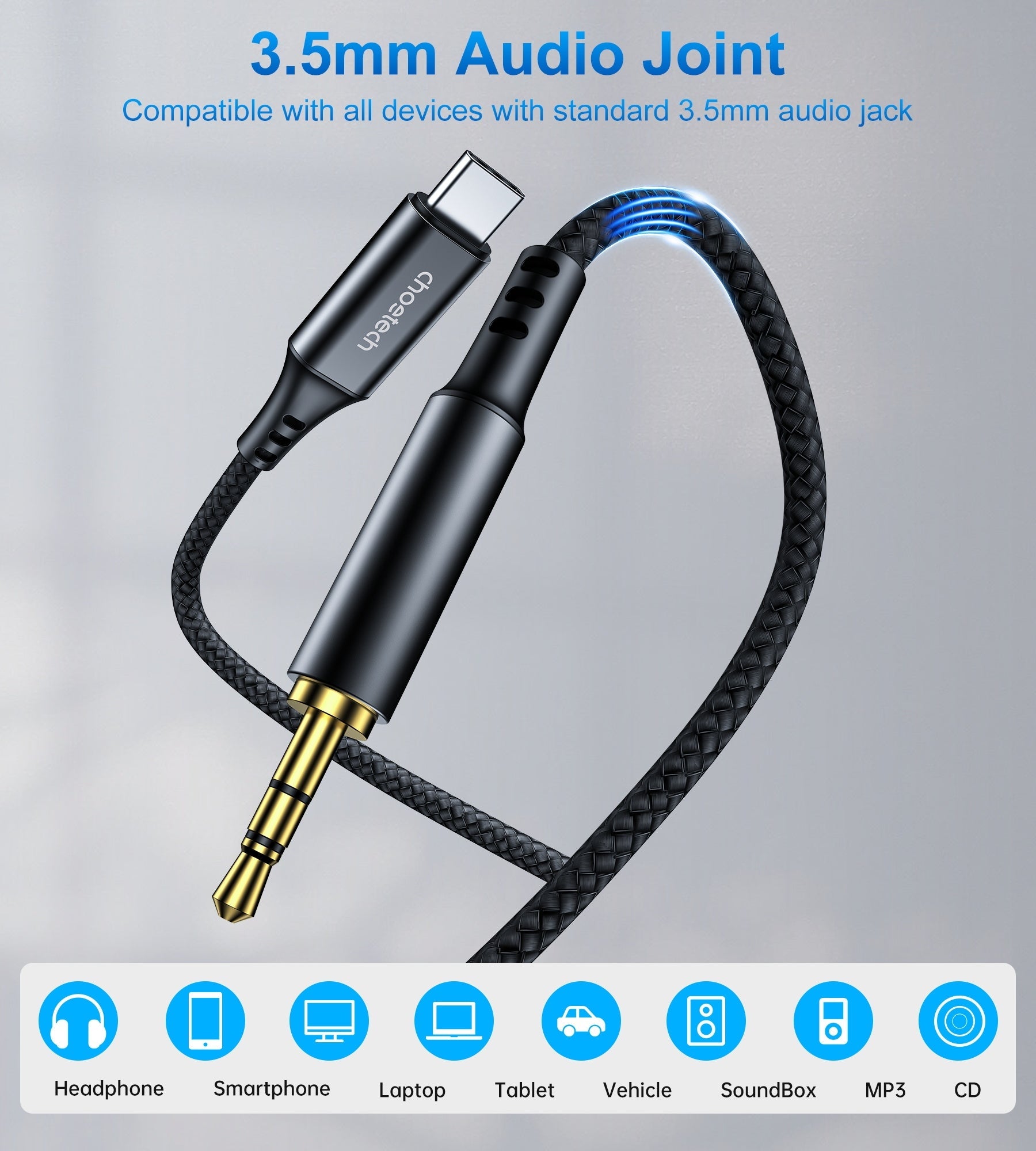 CHOETECH AUX006 Type-C To 3.5mm Audio Cable 1M V28-ELECHOAUX006