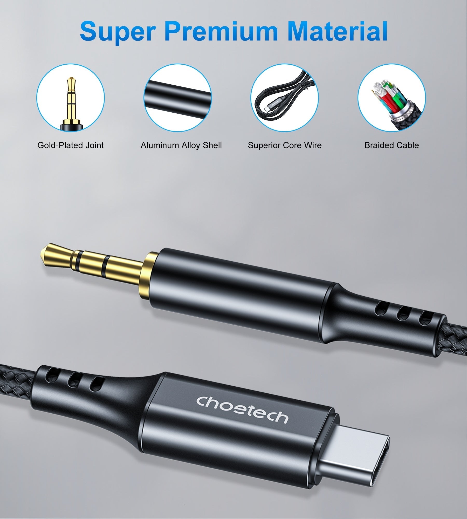 CHOETECH AUX006 Type-C To 3.5mm Audio Cable 1M V28-ELECHOAUX006