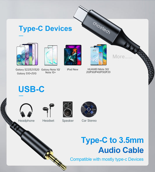 CHOETECH AUX008 Type-C To 3.5mm Audio Cable 2M V28-ELECHOAUX008