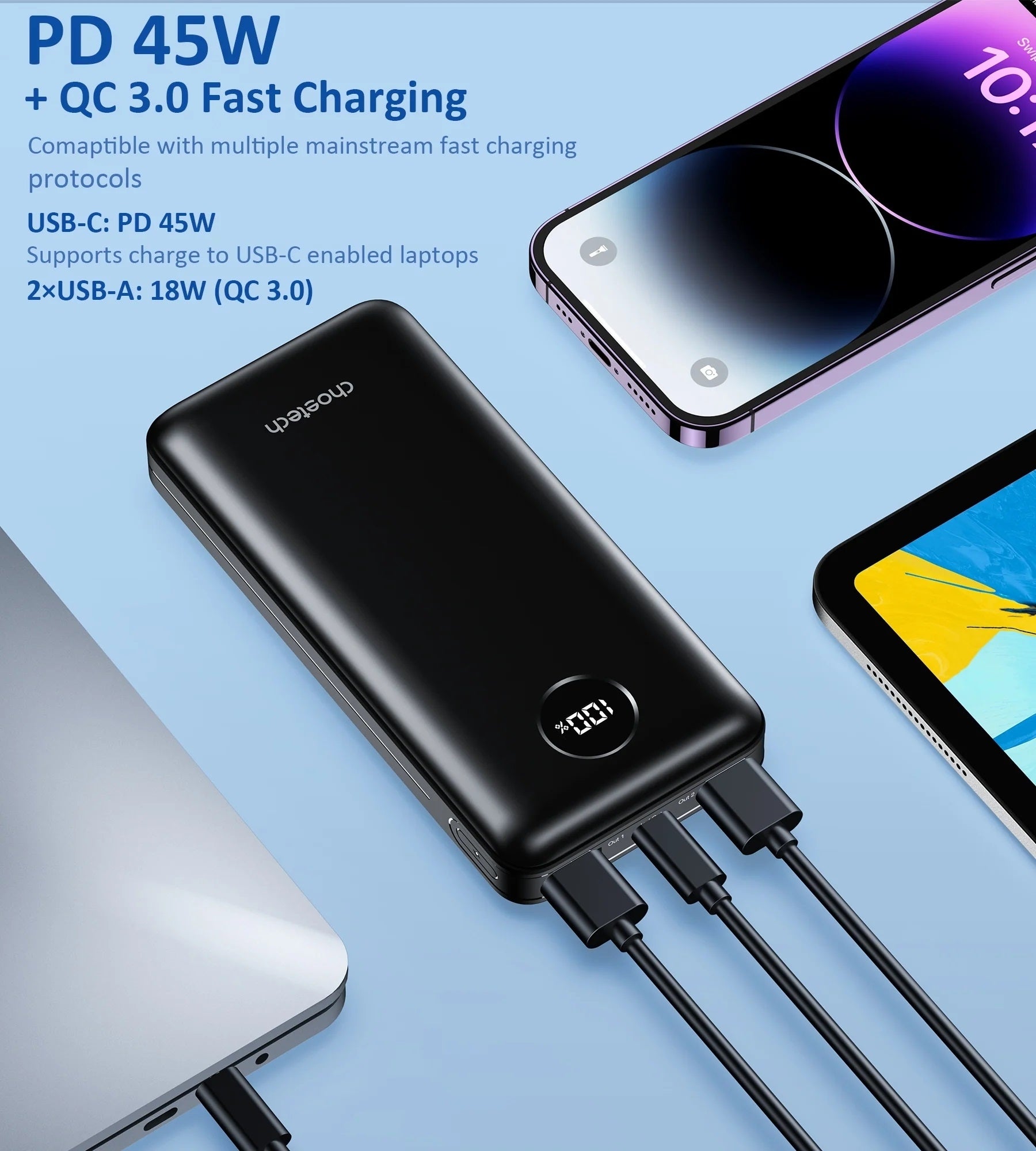 CHOETECH B653 PD45W 20000mAh Power Bank V28-ELECHOB653