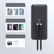 CHOETECH B654 10000mAh Pwer Bank 22.5W USB-A / USB-C / micro USB with built-in USB-C / Lightning cable - black V28-ELECHOB654