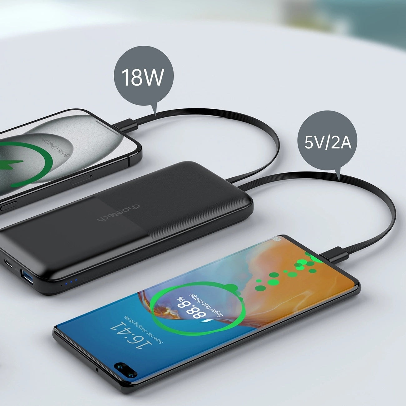 CHOETECH B654 10000mAh Pwer Bank 22.5W USB-A / USB-C / micro USB with built-in USB-C / Lightning cable - black V28-ELECHOB654