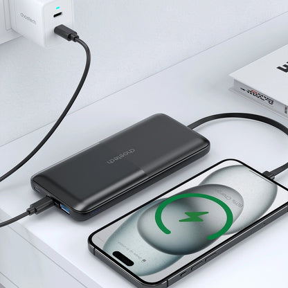 CHOETECH B654 10000mAh Pwer Bank 22.5W USB-A / USB-C / micro USB with built-in USB-C / Lightning cable - black V28-ELECHOB654
