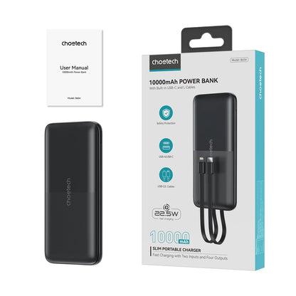 CHOETECH B654 10000mAh Pwer Bank 22.5W USB-A / USB-C / micro USB with built-in USB-C / Lightning cable - black V28-ELECHOB654