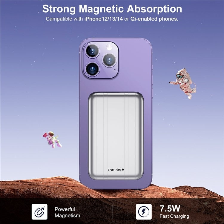CHOETECH B655-SL 5000mAh Magnetic Wireless Power Bank 10W (Silver) V28-ELECHOB655SL