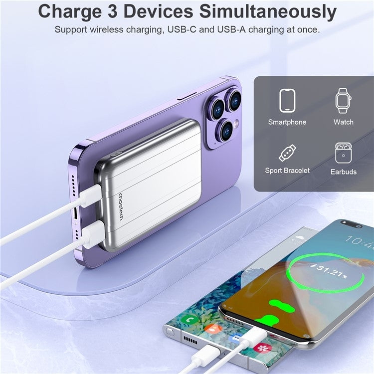 CHOETECH B655-SL 5000mAh Magnetic Wireless Power Bank 10W (Silver) V28-ELECHOB655SL