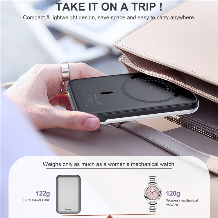 CHOETECH B655-SL 5000mAh Magnetic Wireless Power Bank 10W (Silver) V28-ELECHOB655SL