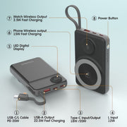 CHOETECH B695-BK 10000mAh 22.5W USB-A + USB-C x 2 + MagLeap Wireless Charge Power Bank Black V28-ELECHOB695BK