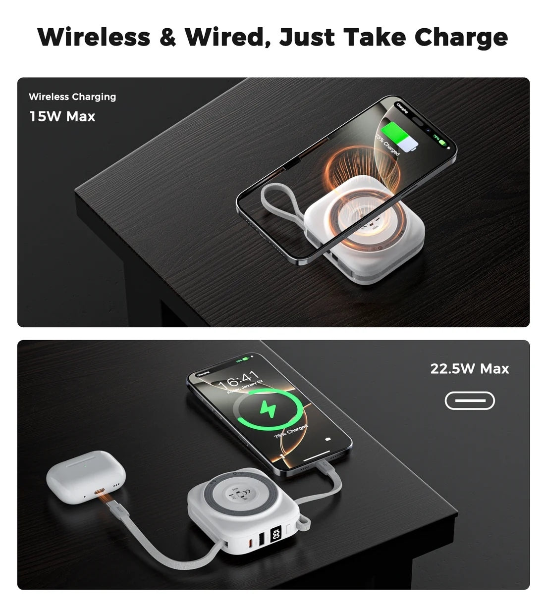 Choetech B697C-WH 10000mAh LED display 22.5W power bank for Mobile and Apple watch/Airpods CCC Certified V28-ELECHOB697CWH
