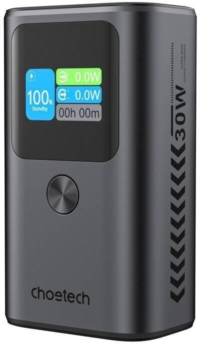 CHOETECH B701-GY 10000mAh PD30W USB-A + USB-C x 2, 3-Port & TFT Display Power Bank V28-ELECHOB701GY