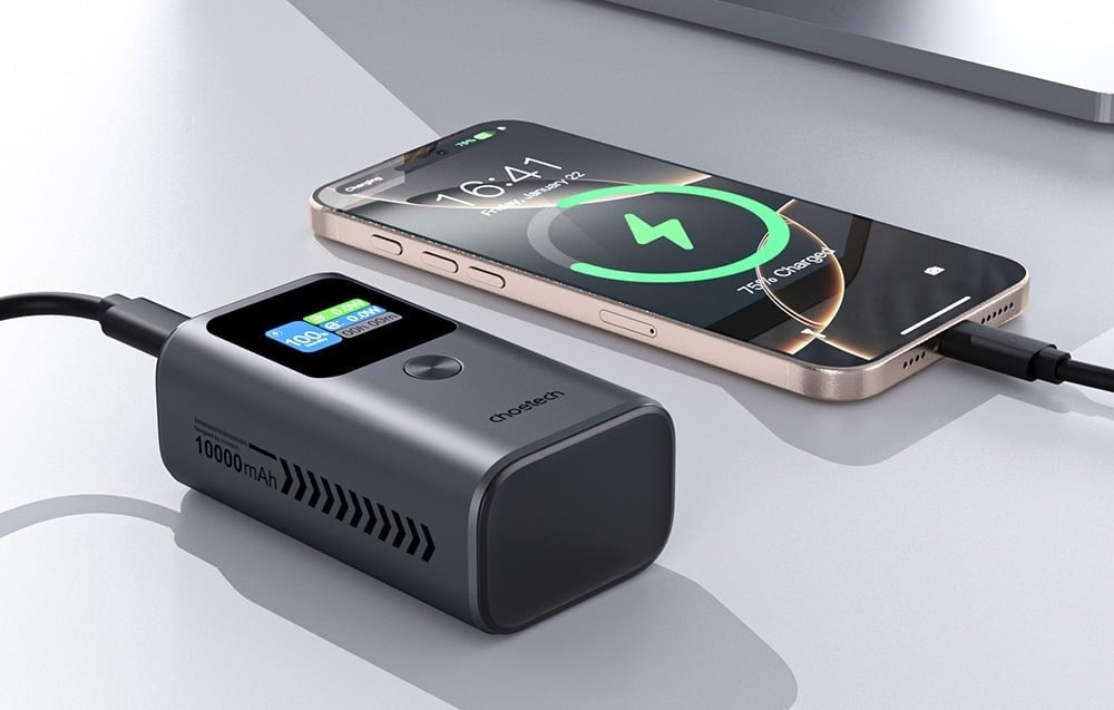CHOETECH B701-GY 10000mAh PD30W USB-A + USB-C x 2, 3-Port & TFT Display Power Bank V28-ELECHOB701GY