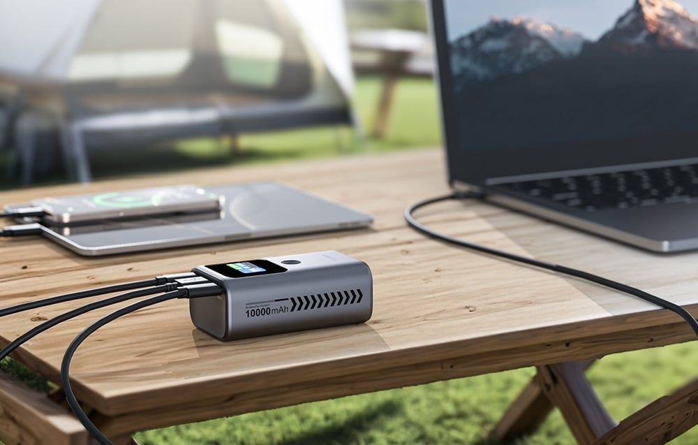 CHOETECH B701-GY 10000mAh PD30W USB-A + USB-C x 2, 3-Port & TFT Display Power Bank V28-ELECHOB701GY