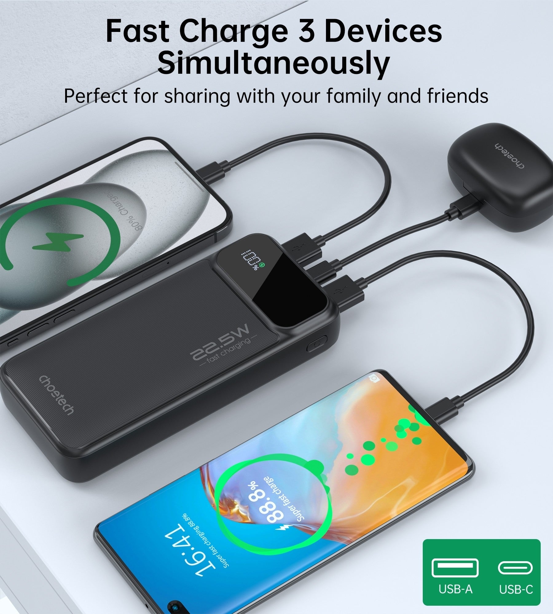CHOETECH B729 20000mAh Power Bank PD22.5W with Digital Display V28-ELECHOB729