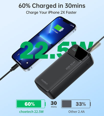 CHOETECH B730 30000mAh Power Bank PD22.5W with Digital Display V28-ELECHOB730