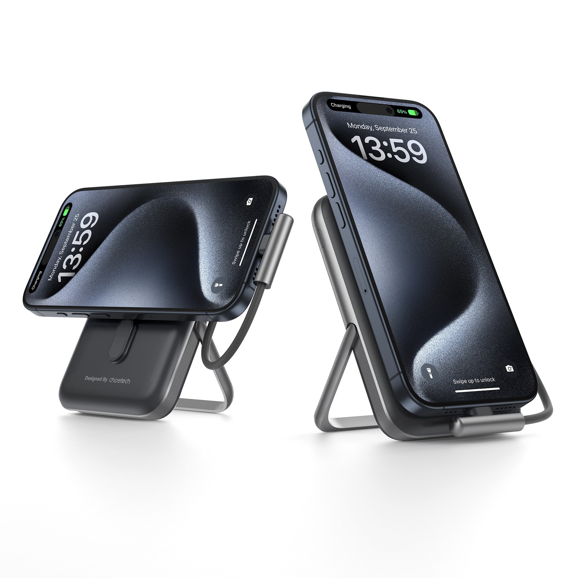 CHOETECH B735-BK 10000mAh 20W MagLeap Wireless Power Bank Black with Phone Holder and Build-in Cable V28-ELECHOB735BK