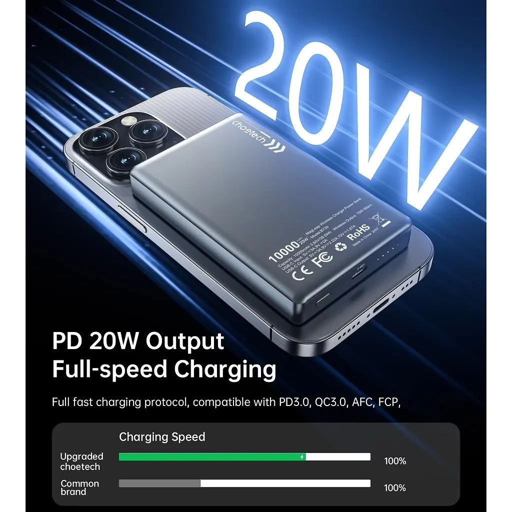 CHOETECH B739-BK 20W Slim USB-C 10000mAh Magnetic Power Bank - Black V28-ELECHOB739BK