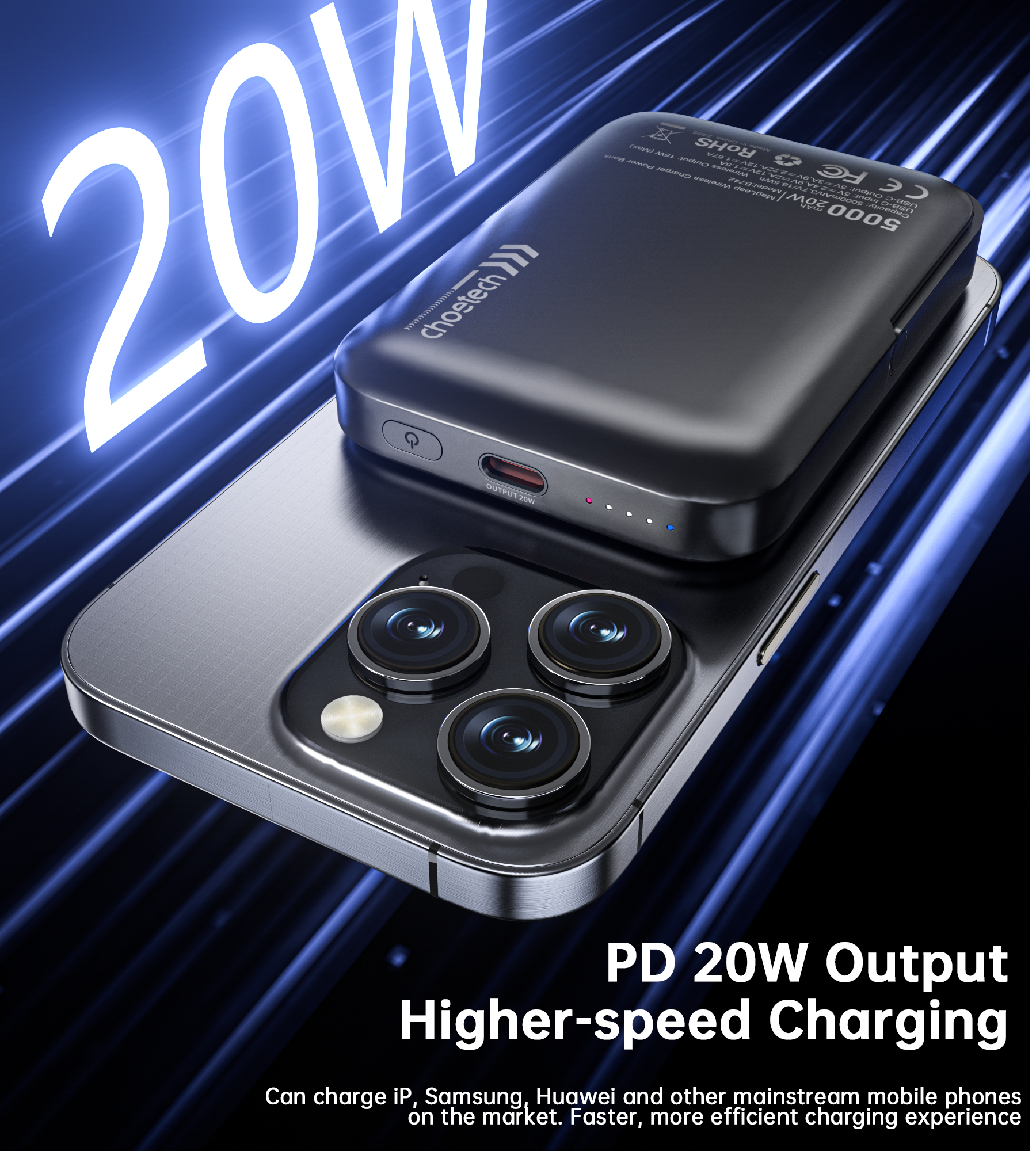 CHOETECH B743-BK 10000mAh PD20W Magnetic Power Bank with Holder Black V28-ELECHOB743BK