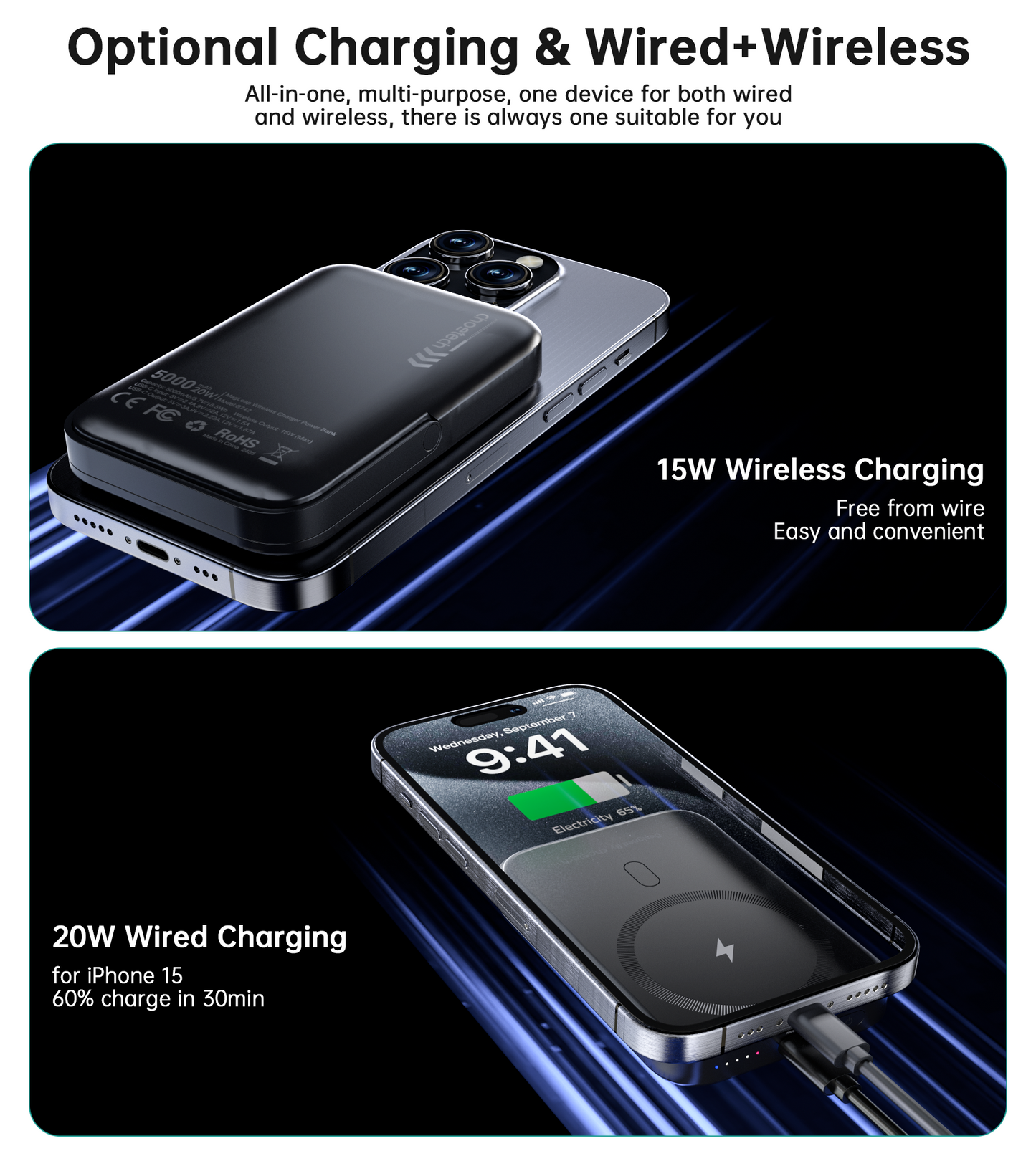 CHOETECH B743-BK 10000mAh PD20W Magnetic Power Bank with Holder Black V28-ELECHOB743BK