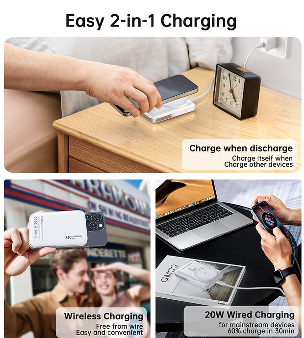 CHOETECH B743-WH 10000mAh PD20W Magnetic Power Bank with Holder White V28-ELECHOB743WH