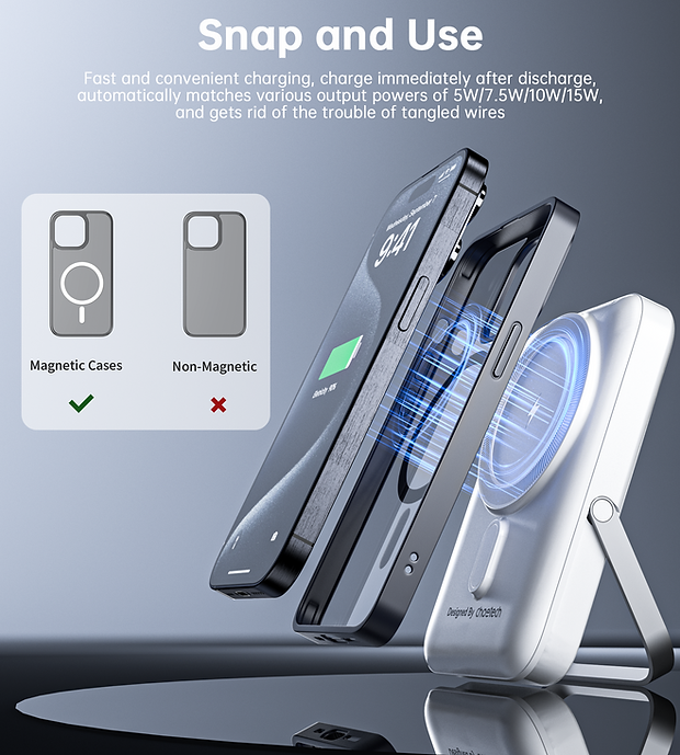 CHOETECH B743-WH 10000mAh PD20W Magnetic Power Bank with Holder White V28-ELECHOB743WH