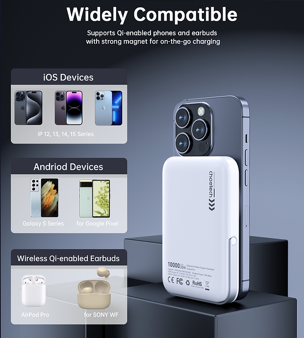 CHOETECH B743-WH 10000mAh PD20W Magnetic Power Bank with Holder White V28-ELECHOB743WH