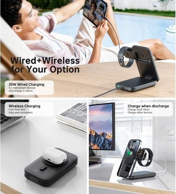 CHOETECH B750 Qi2 Certified 3-in-1 magnetic charger Stand with 10000mAh battery V28-ELECHOB750