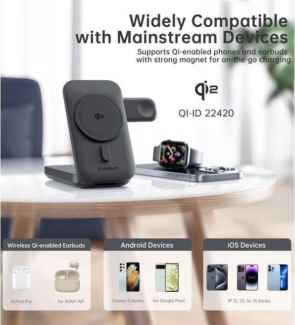 CHOETECH B750 Qi2 Certified 3-in-1 magnetic charger Stand with 10000mAh battery V28-ELECHOB750