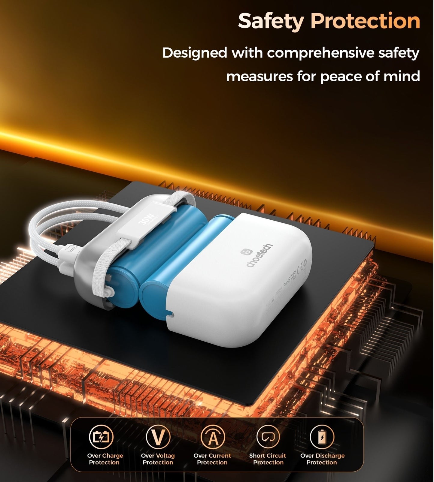 CHOETECH B812-SL WH Mini Bag Digital CCC Certified 10000mAh 30W Fast Charging Power Bank Gold with USB-C + V28-ELECHOB812SL