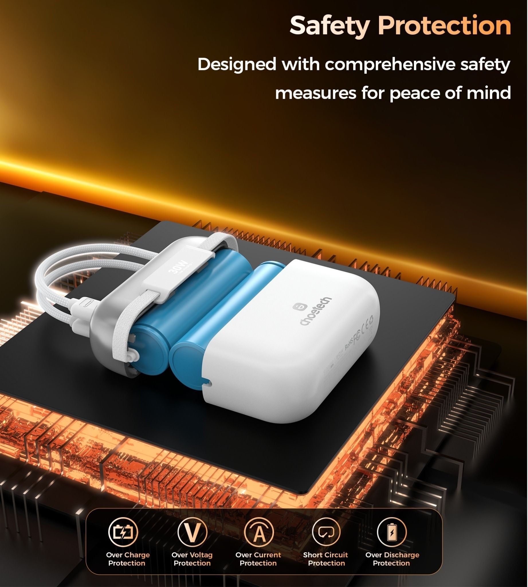 CHOETECH B812-SL WH Mini Bag Digital CCC Certified 10000mAh 30W Fast Charging Power Bank Gold with USB-C + V28-ELECHOB812SL
