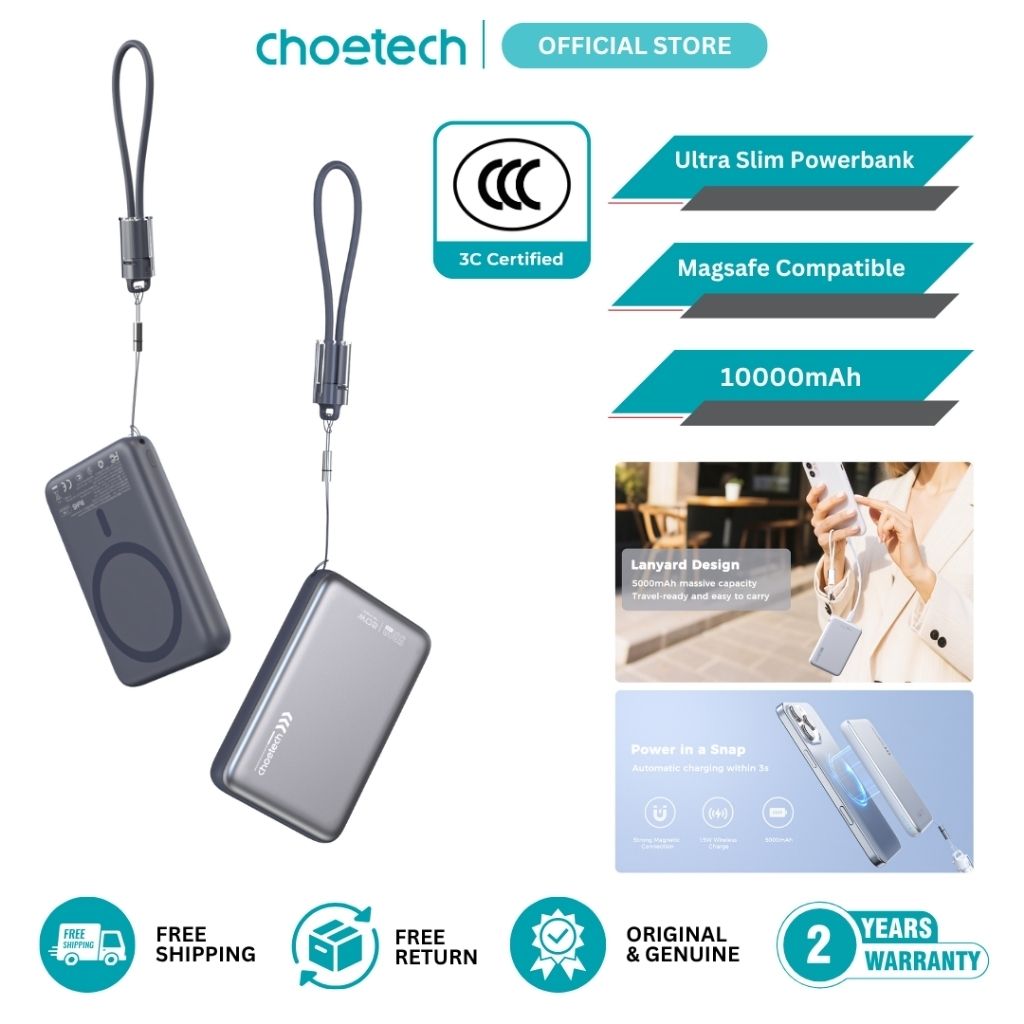 CHOETECH B-862-GY CCC Certified 10000mAh Ultra Thin Magnetic Power Bank V28-ELECHOB862GY
